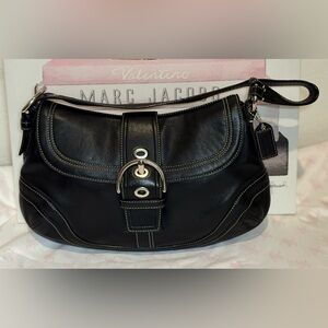 Coach Black Leather Soho Silver Buckle Flap shoulder bag